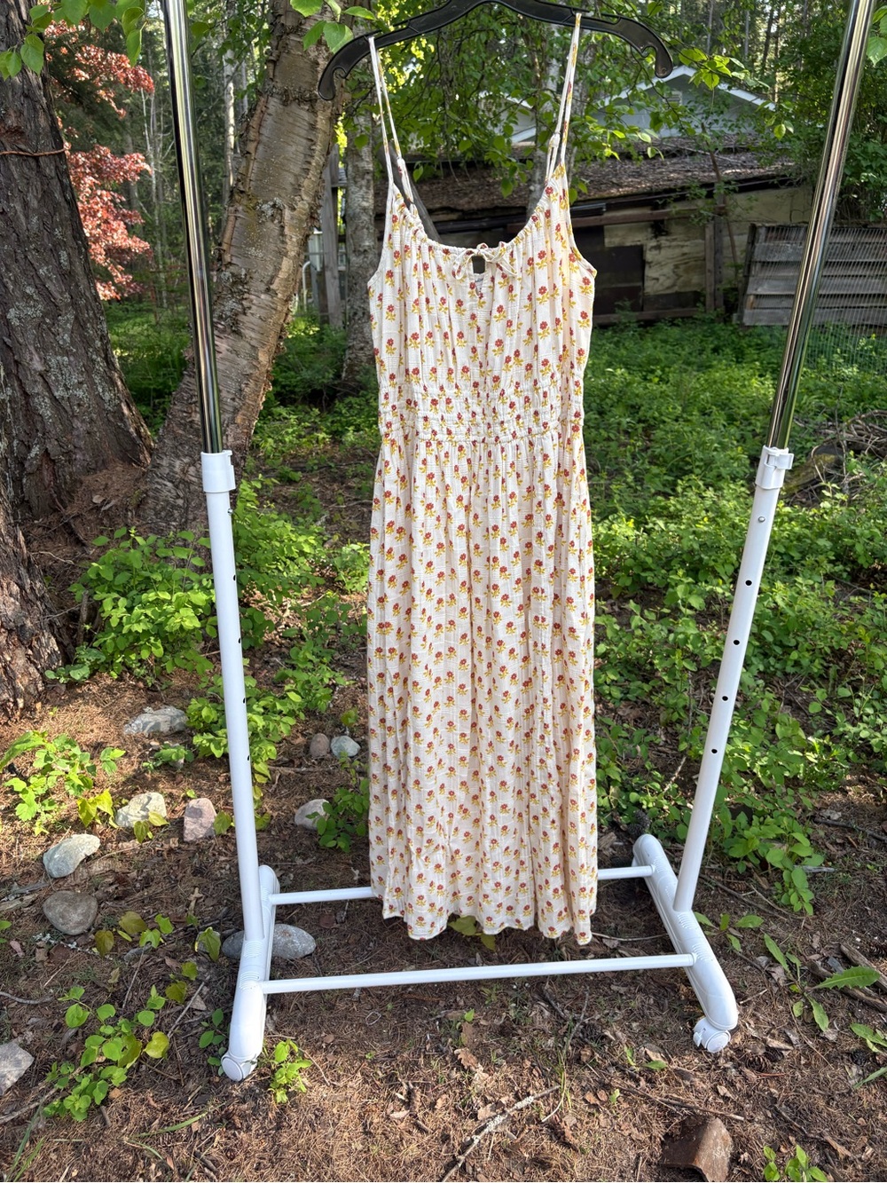Madewell Cream Floral Maxi Dress with Yellow & Pink Blossoms
